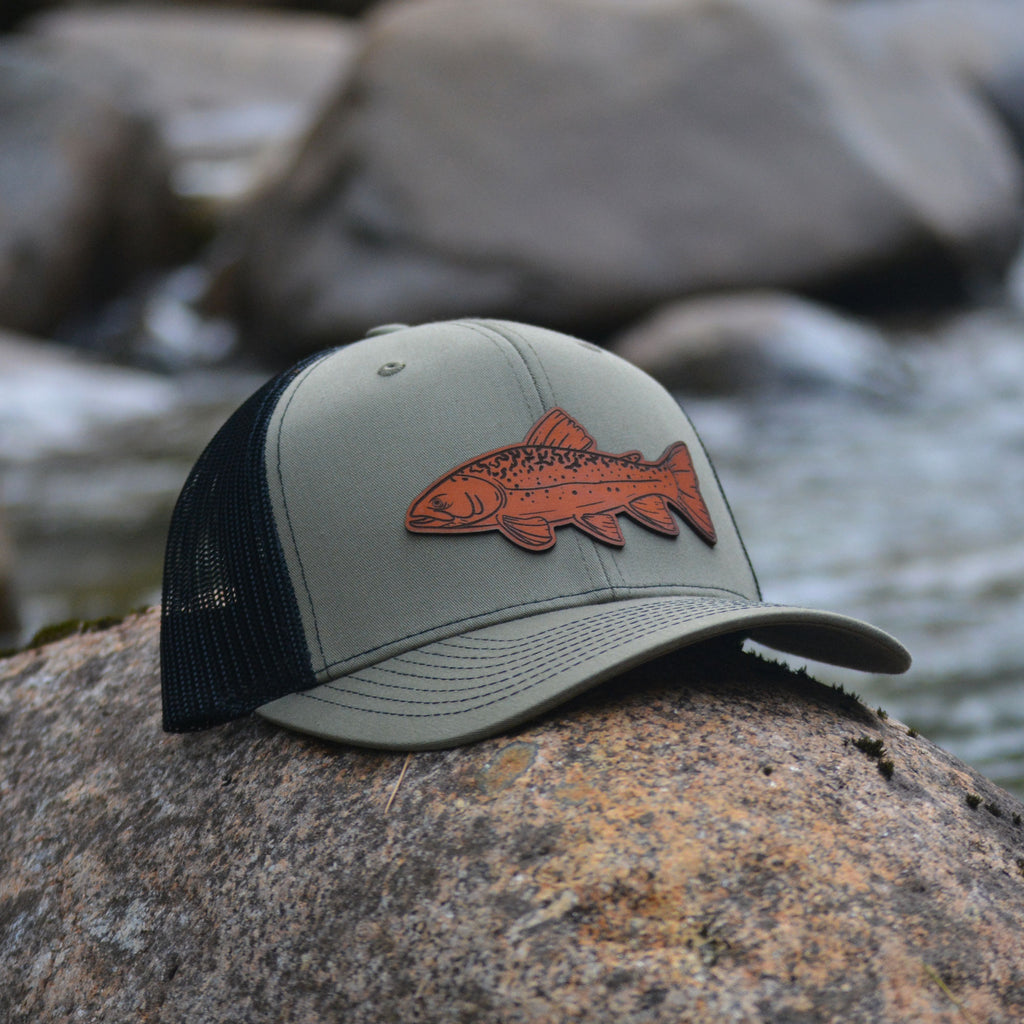 Fish On Hook Leatherette Hat Patch
