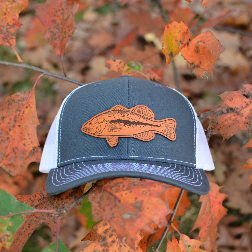 LHP0023 Bass Fishing Leather Engraved Hat Patch 2.5x2.5