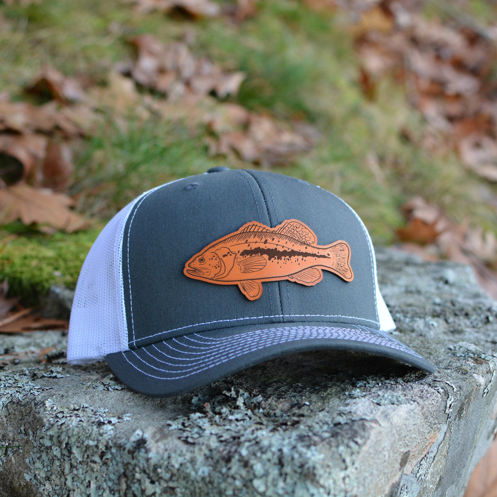 Largemouth Bass Leather Patch Hat, Bass Fishing Hats